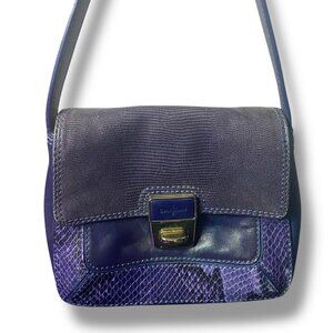 COLE HAAN AVA SNAKE PRINT EMBOSSED TURN LOCK LEATHER SHOULDER BAG - BLUE